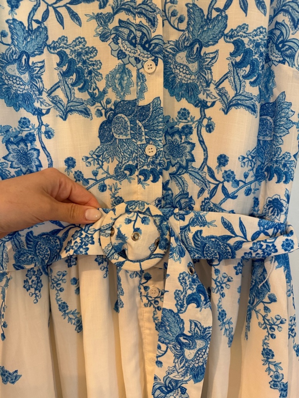 Flying Tomato Blue & White Toile Print Midi Dress | Sleeveless Shirt Dress - Picture 4 of 6